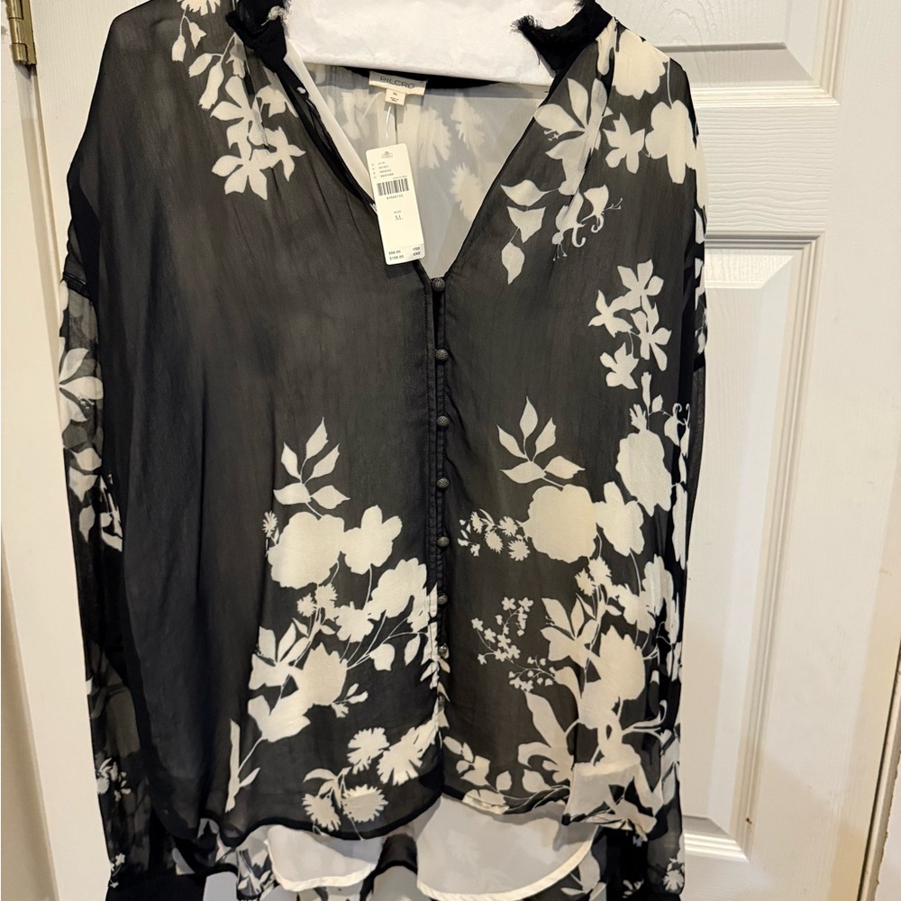 Anthropologie Cream Asymmetrical Buttoned Blouse